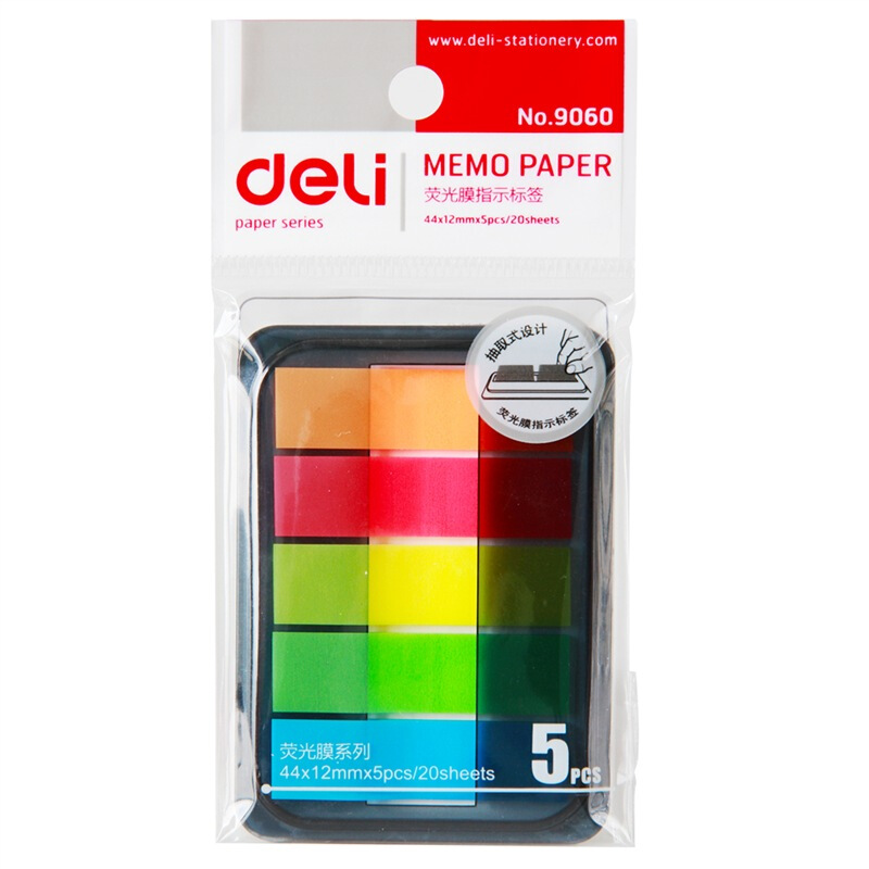 得力（deli） 9060 熒光指示標簽/便簽條/便利貼/百事貼 44*12mm 5色*20張_http://www.nebao.cn/img/images/C201902/1551161799805.jpg