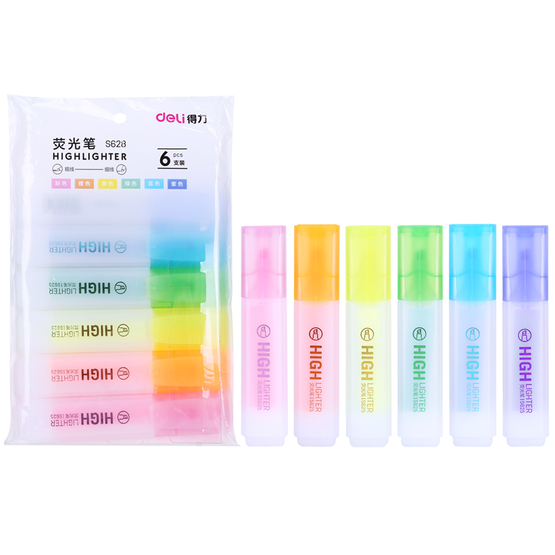 得力（deli）彩色熒光筆 水性記號筆手賬涂鴉筆 重點標記筆 6色/袋 S628_http://www.nebao.cn/img/images/C202111/1636450614488.jpg