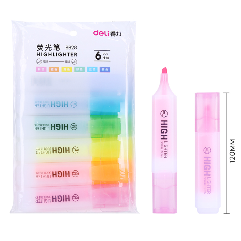 得力（deli）彩色熒光筆 水性記號筆手賬涂鴉筆 重點標記筆 6色/袋 S628_http://www.nebao.cn/img/images/C202111/1636450615268.jpg