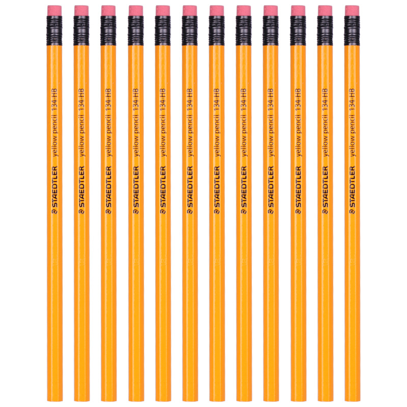 施德樓（Staedtler） 134 黃桿鉛筆 帶橡皮頭 12支裝（HB）