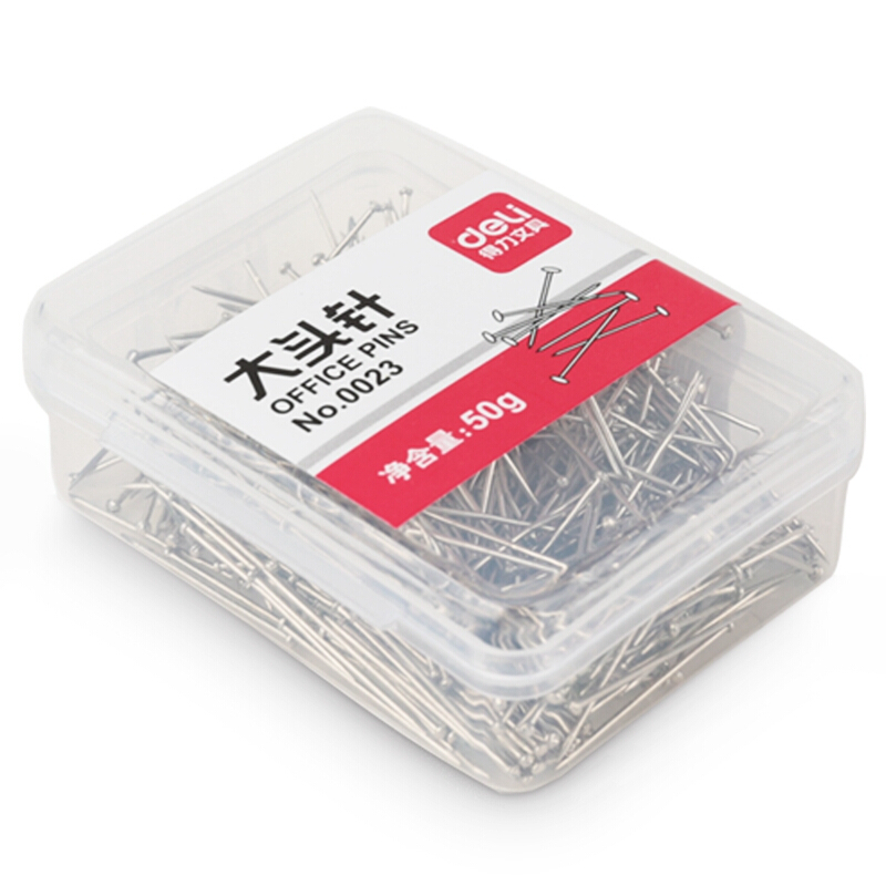 得力（deli） 0023 PP盒裝大頭針 單盒 50g盒 （單盒裝）
