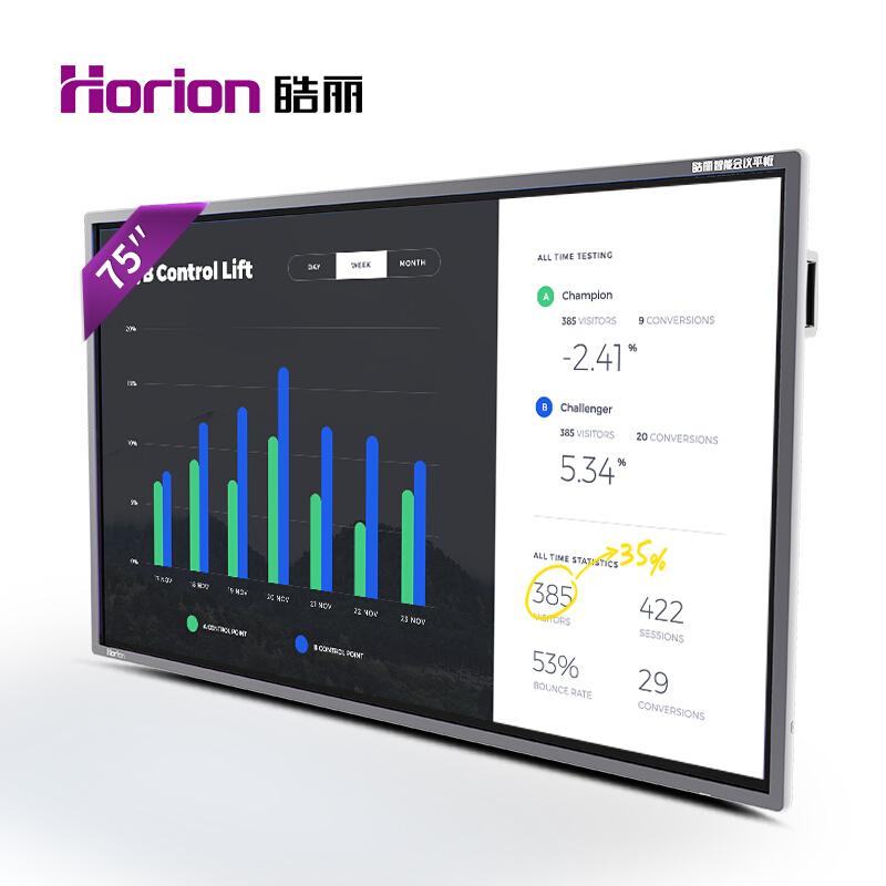 皓麗（Horion） 75M2 商顯觸控一體機 視頻會議智能平板 培訓教學 交互式 (75英寸/4K超高清 含移動支架 無線同屏器)