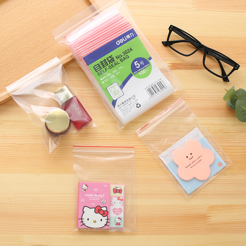 得力（deli） 3024 自封袋(透明)-5號(100個/包)150ｘ100mm0.04mm_http://www.nebao.cn/img/sp/206/85122125-6f95-4b11-b124-715a885eb915.jpg