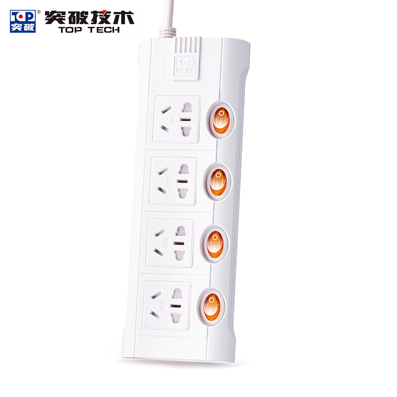 突破（TOP） TZ-D4K4 新國標帶兒童保護門插座接線板智能過載自動斷電分控獨立開關4孔3米 3米線長