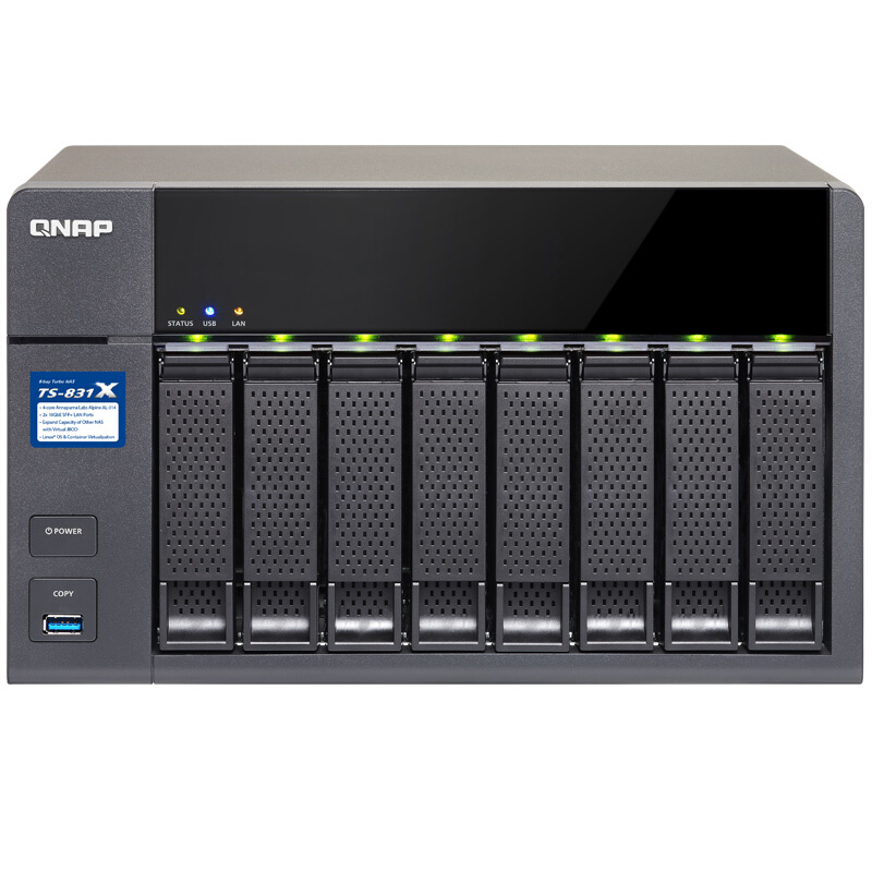 威聯(lián)通（QNAP） TS-831X-8G 高效能四核處理器,內(nèi)建雙10GbE SFP+ 網(wǎng)絡(luò)端口 八盤位NAS網(wǎng)絡(luò)存儲(chǔ)器（無(wú)內(nèi)置硬盤）