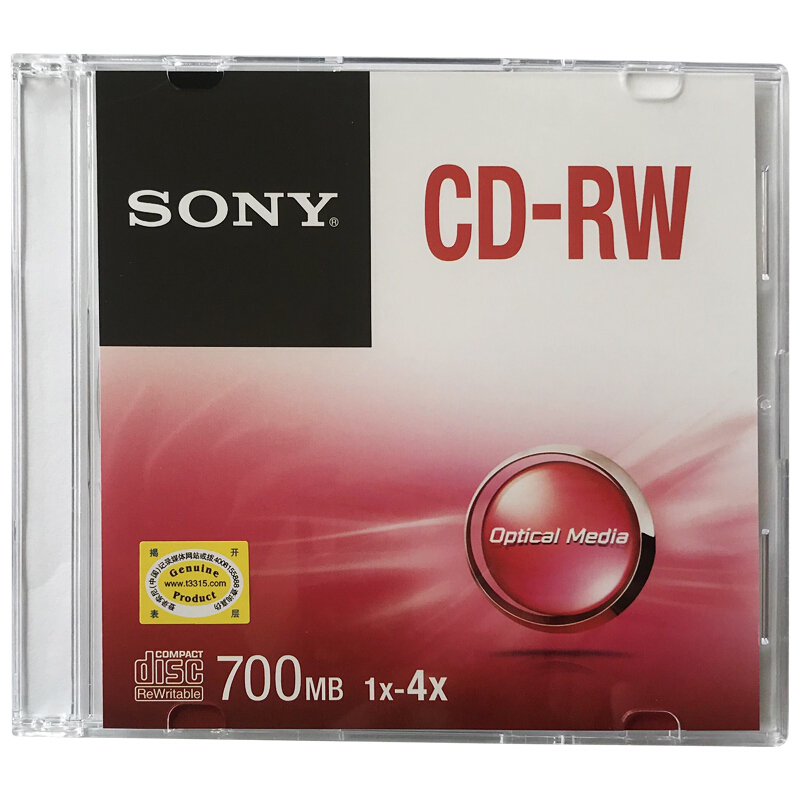 索尼（SONY） CD-RW 光盤/刻錄盤 1-4速700MB 單片盒裝 可擦寫 空白光盤（十盤裝的包裝不一樣） 10盒/包