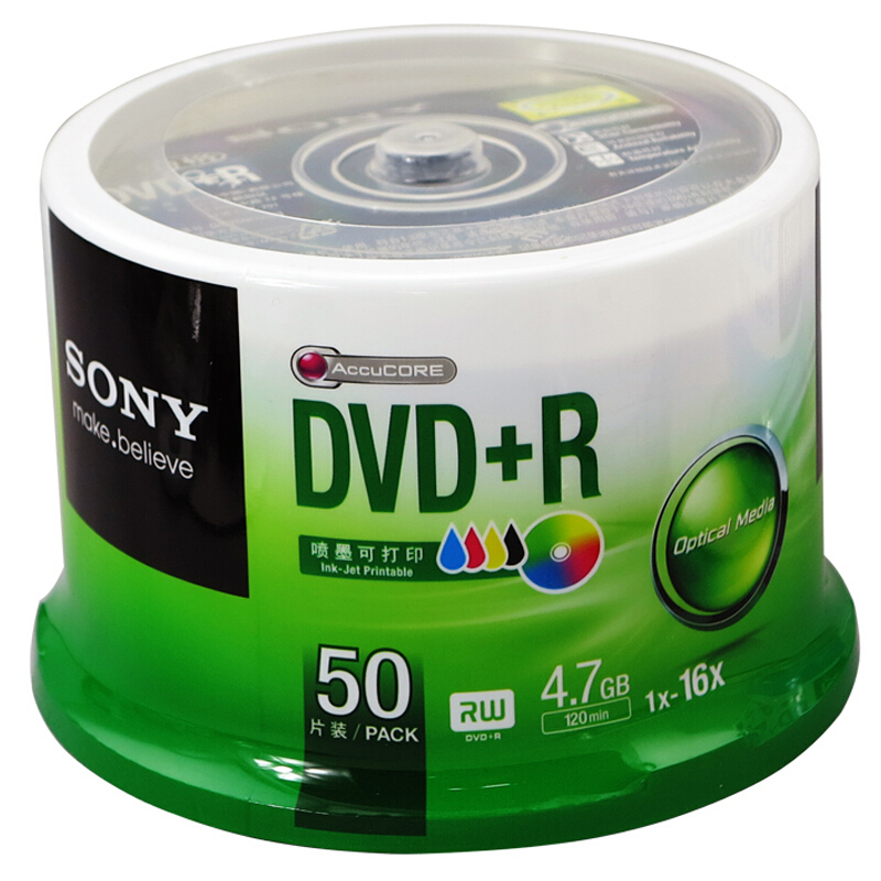 索尼（SONY） DVD+R 光盤/刻錄盤 16速4.7G（50片桶裝）