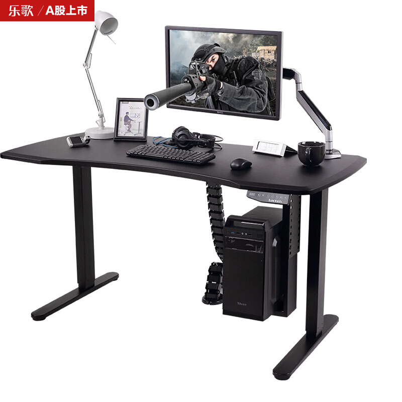 樂歌（Loctek） E1D 站立辦公電動升降桌套裝 (雅黑/凹型1400x700mm) 