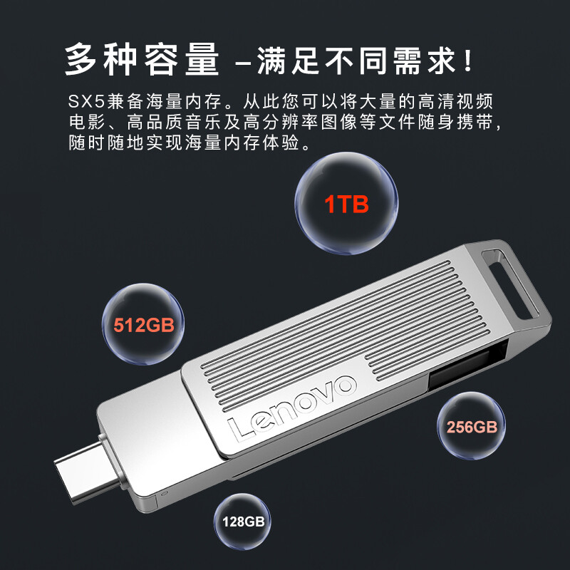 聯(lián)想（Lenovo）256GB u盤 USB3.2/Type-C雙接口 手機電腦兩用 SX5 Pro系列 銀色_http://www.nebao.cn/newimg/C202207/1658389609121.jpg