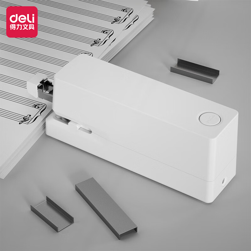 得力(deli)雙電源電動訂書機 適配24/6或26/6訂書釘 辦公用品 白色 TA750_http://www.nebao.cn/newimg/C202309/1695105205987.jpg
