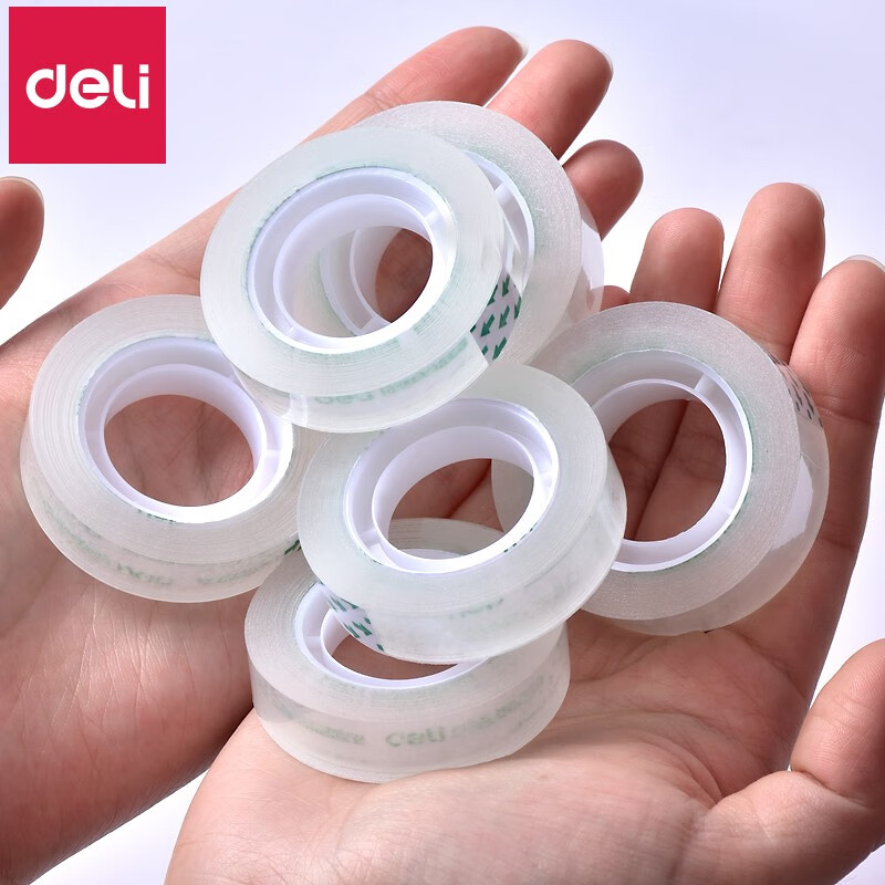 得力（deli）透明膠帶【3桶36卷】寬1.2cm*27.3米（送）膠帶座30015+811_http://www.nebao.cn/newimg/C202310/1697782611706.jpg